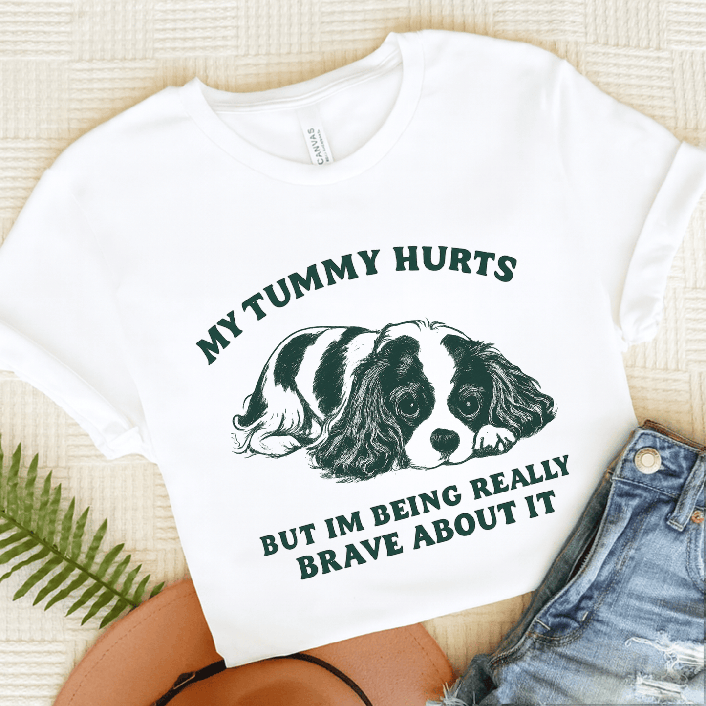 Cavalier Tummy Hurts Funny Unisex TShirt White
