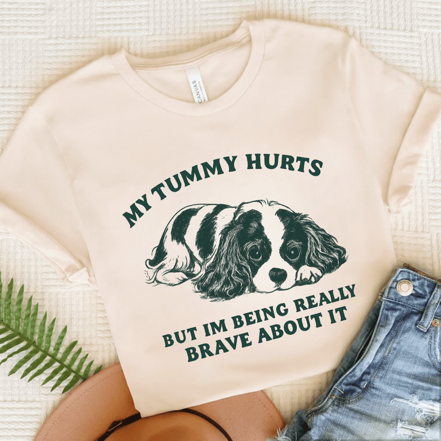 Cavalier Tummy Hurts Funny Unisex TShirt Natural