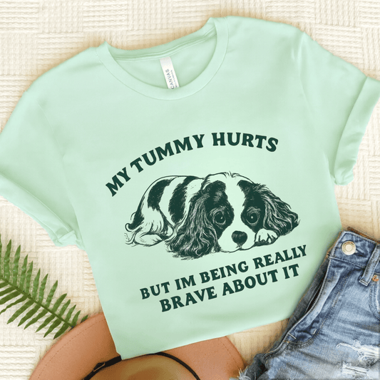Cavalier Tummy Hurts Funny Unisex TShirt Heather Mint