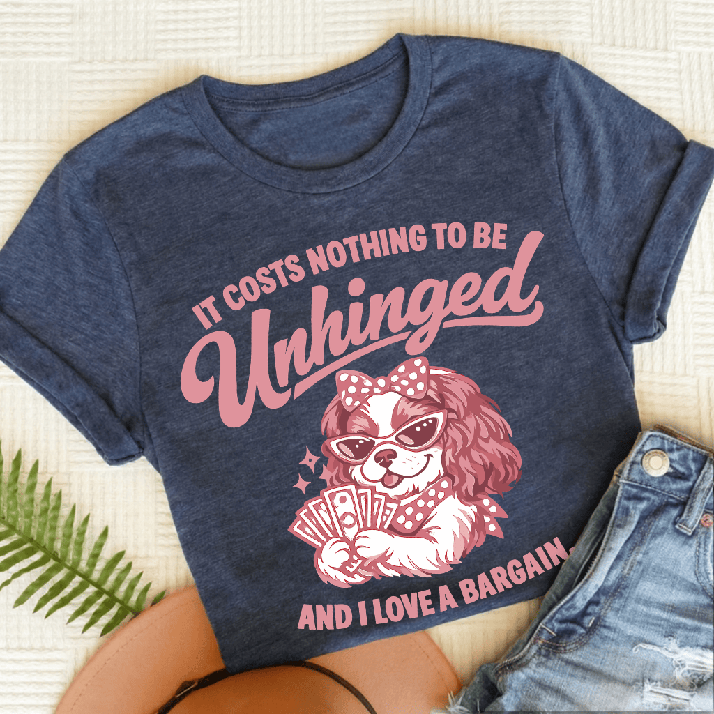 Cavalier King Charles Unhinged Unisex TShirt Heather Navy