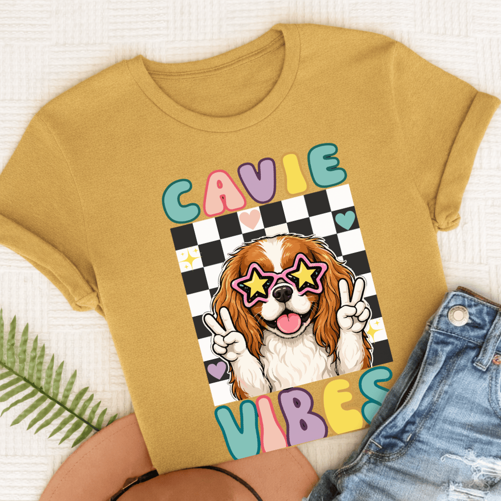 Cavalier King Charles Vibes Unisex TShirt Comfort Colors Mustard