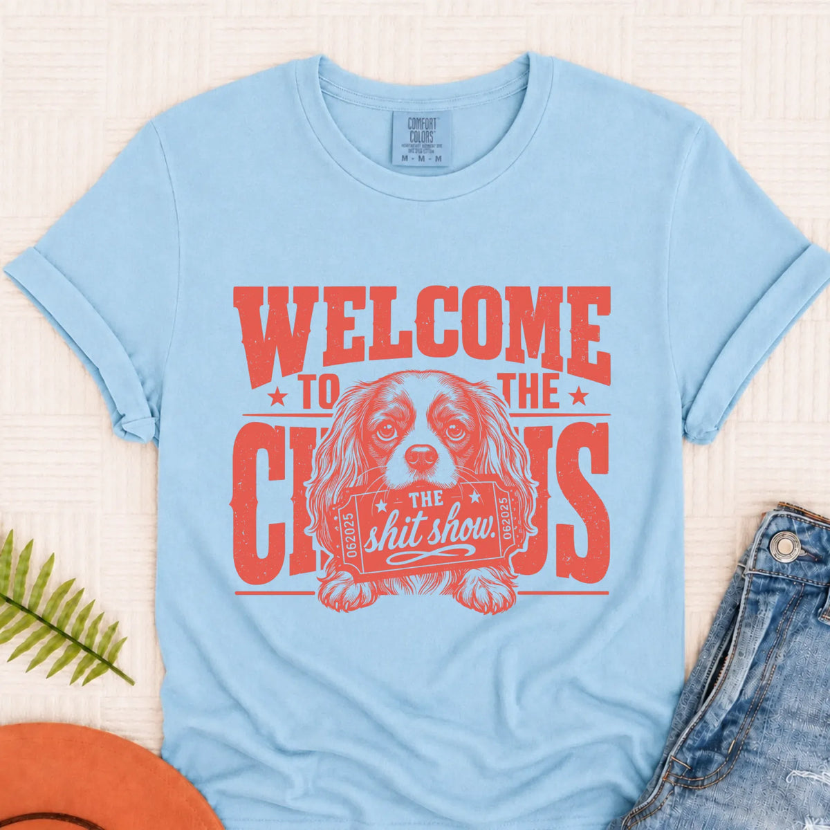 Cavalier King Charles Welcome Circus Unisex TShirt Chambray