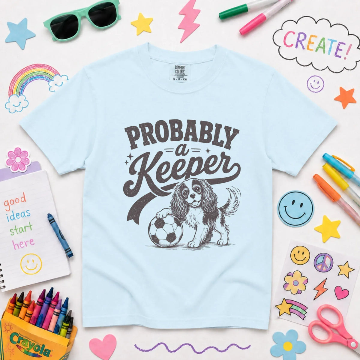 Cavalier King Charles YOUTH Funny Soccer Keeper Unisex T-Shirt NEW Youth Midweight Tee Chambray