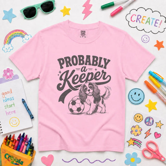 Cavalier King Charles YOUTH Funny Soccer Keeper Unisex T-Shirt NEW Youth Midweight Tee Blossom