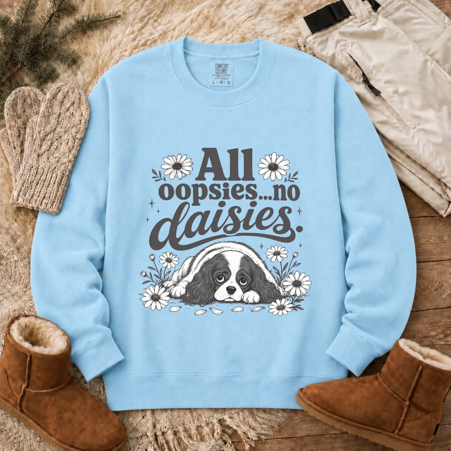 Sweatshirt Chambray / S Cavalier King Oopsie Daisies Unisex Sweatshirt