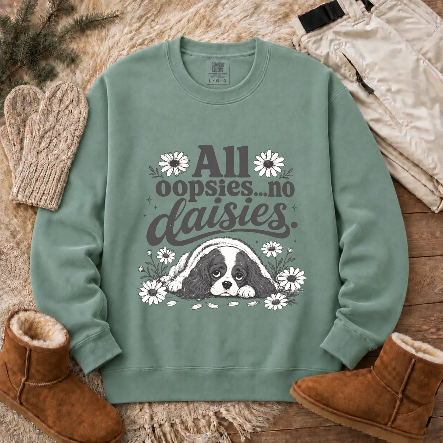 Sweatshirt Light Green / S Cavalier King Oopsie Daisies Unisex Sweatshirt