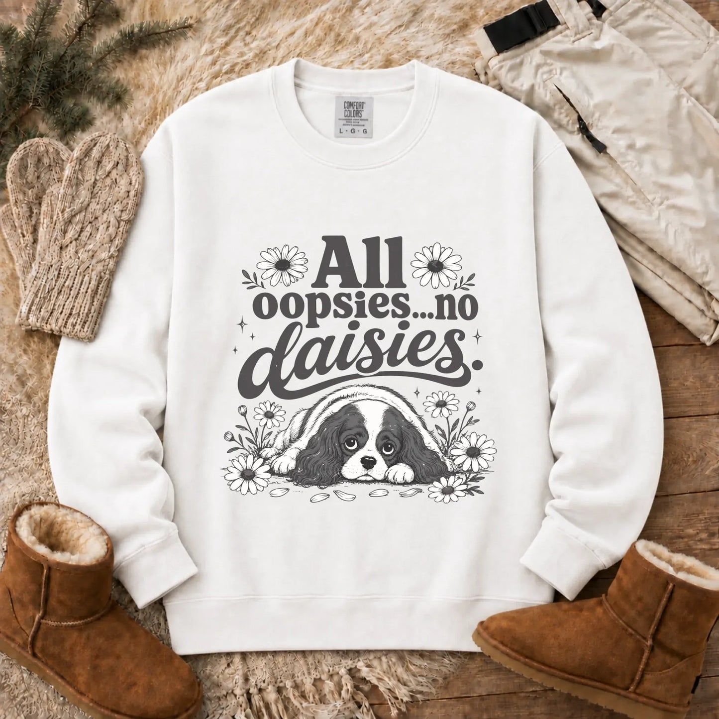 Sweatshirt White / S Cavalier King Oopsie Daisies Unisex Sweatshirt