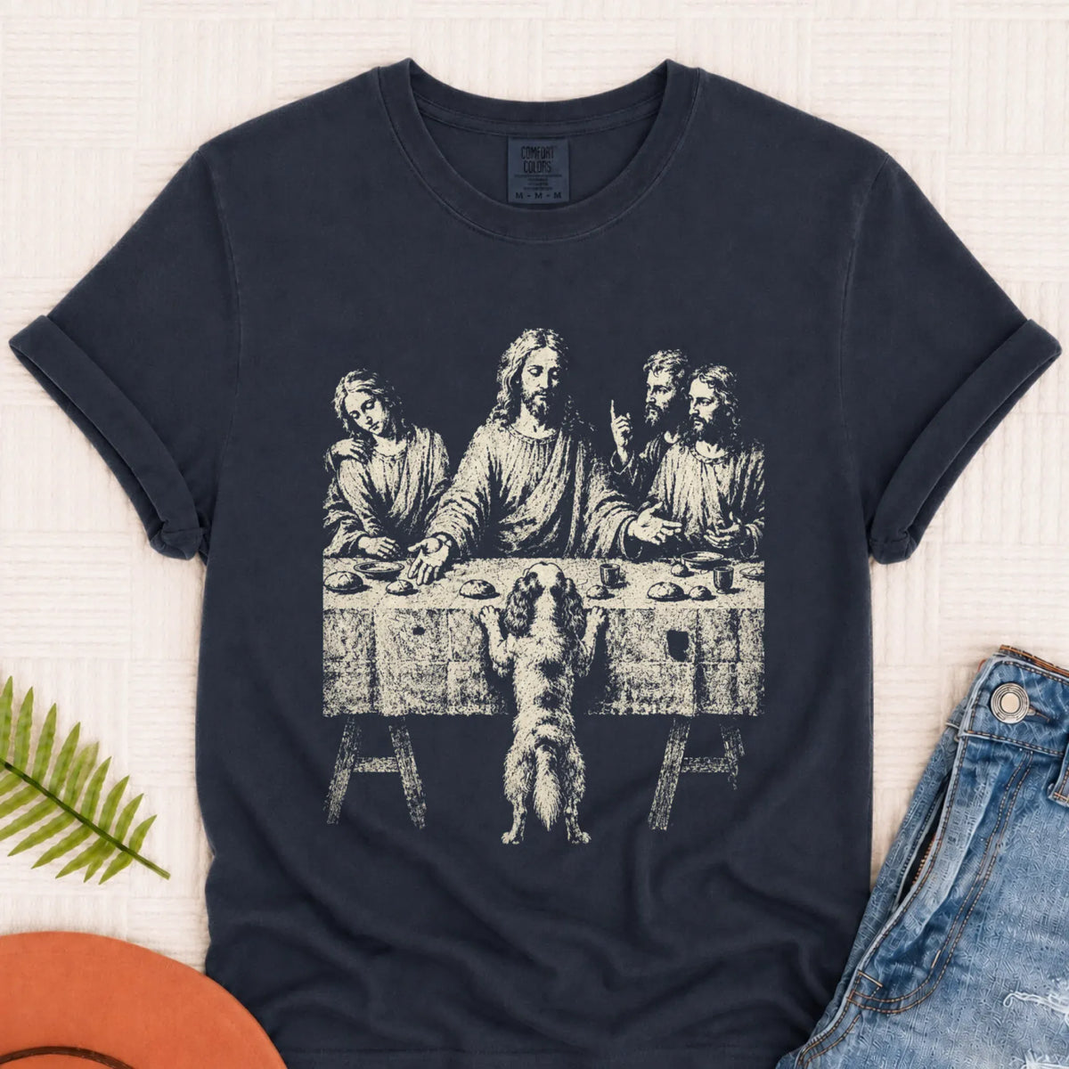Cavalier Last Supper Grunge Unisex Tshirt Navy