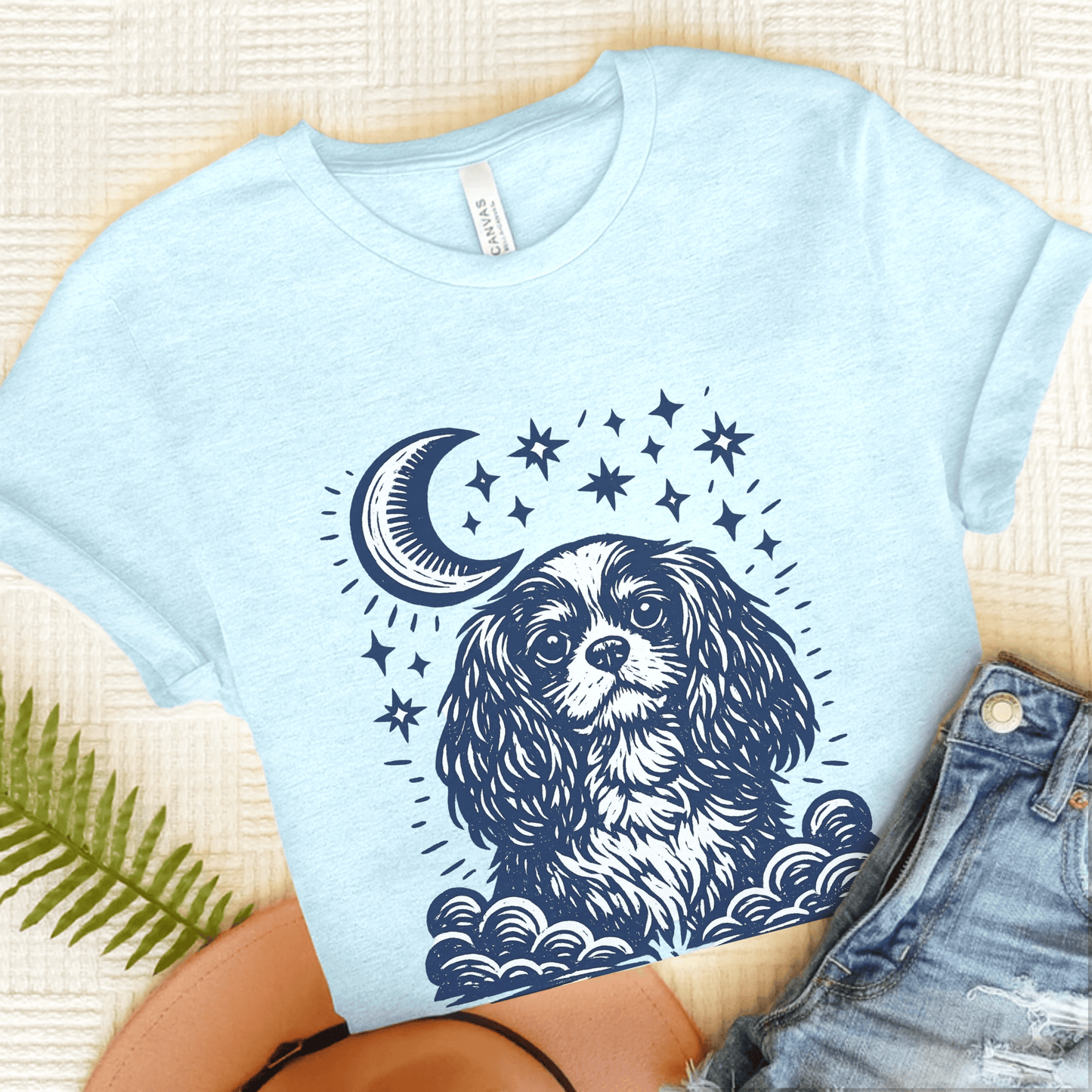 Cavalier Moon and Stars Unisex TShirt Heather Ice Blue