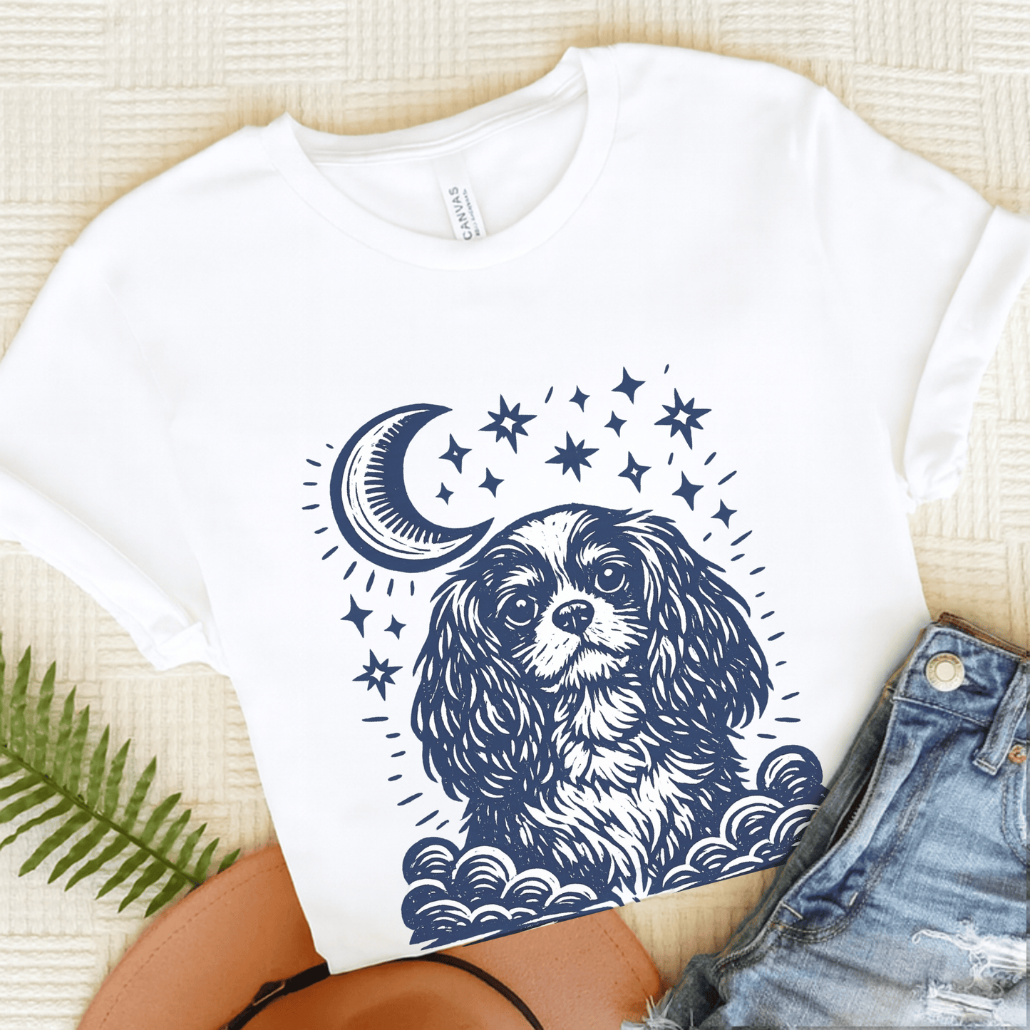 Cavalier Moon and Stars Unisex TShirt White