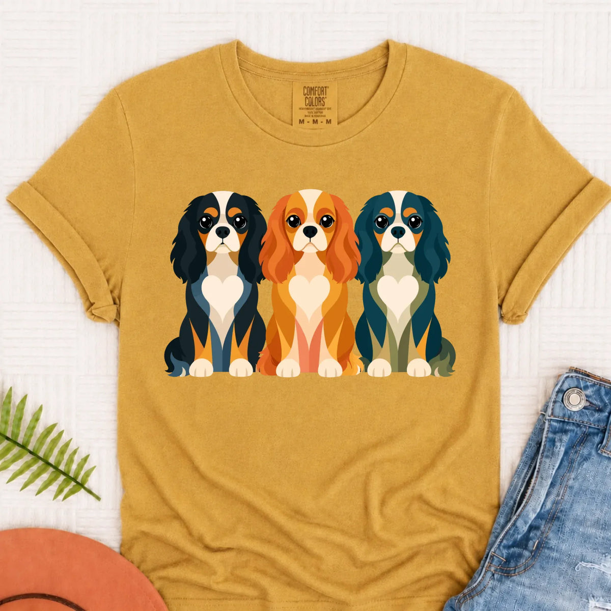 Cavalier Little Hearts Unisex TShirt Mustard
