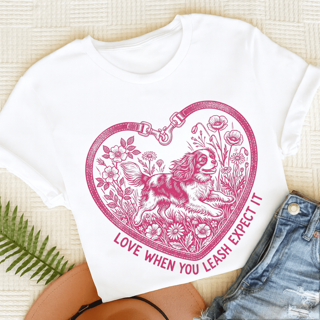 Cavalier Love Leash Unisex TShirt White