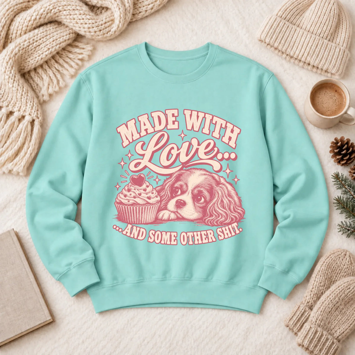 Cavalier Made with Love Cupcakes Unisex Sweatshirt Chalky Mint