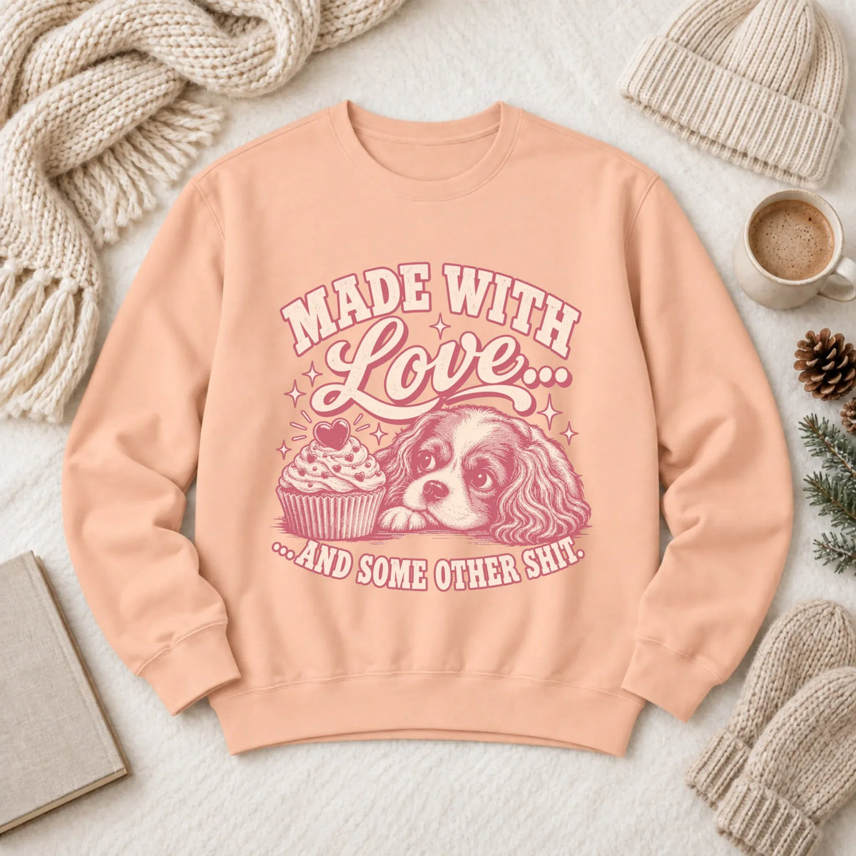 Cavalier Made with Love Cupcakes Unisex Sweatshirt Peachy