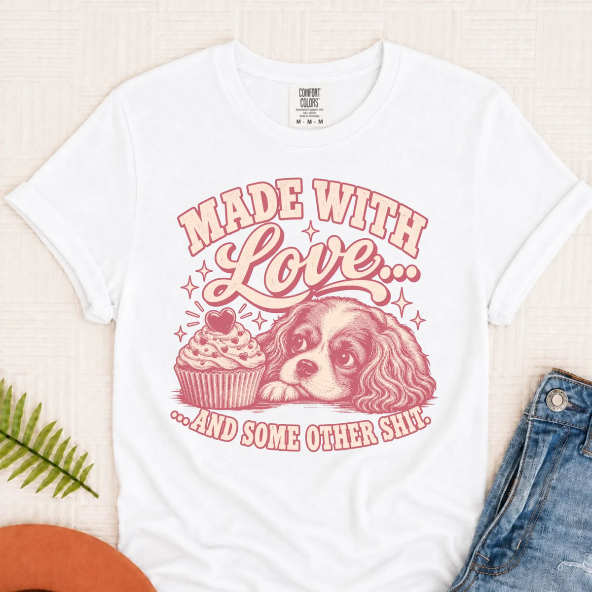 Cavalier Made with Love Cupcakes Unisex Tshirt White