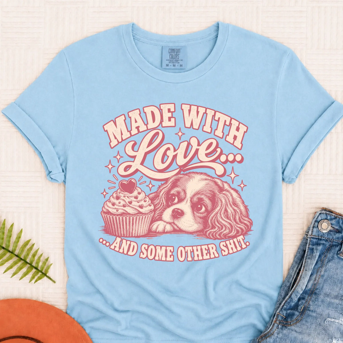 Cavalier Made with Love Cupcakes Unisex Tshirt Chambray