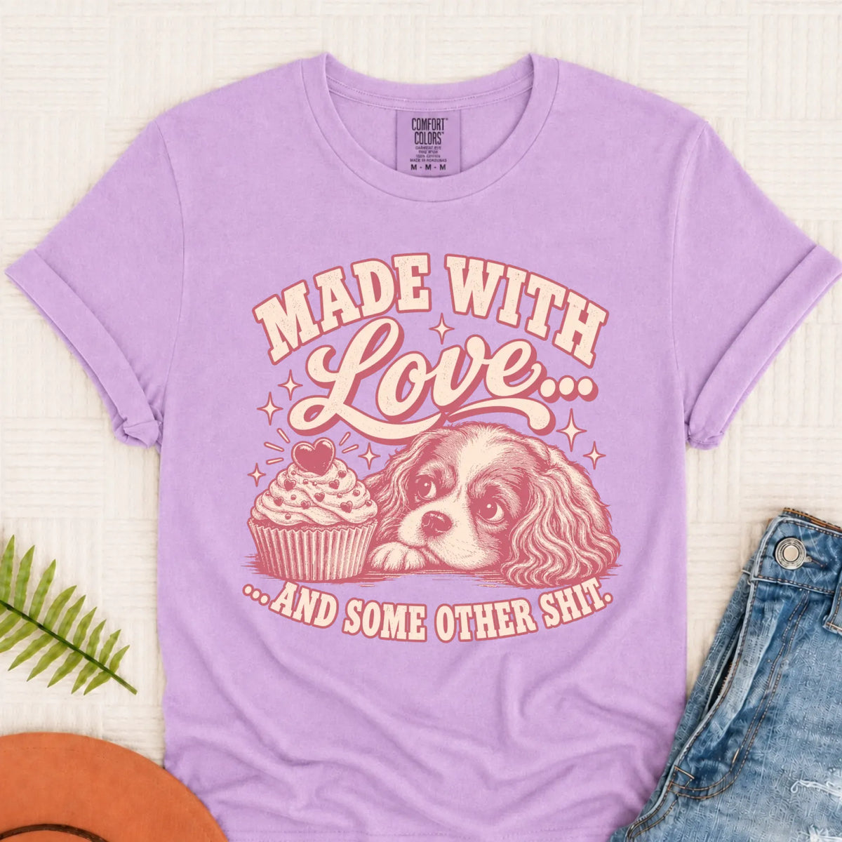 Cavalier Made with Love Cupcakes Unisex Tshirt Orchid