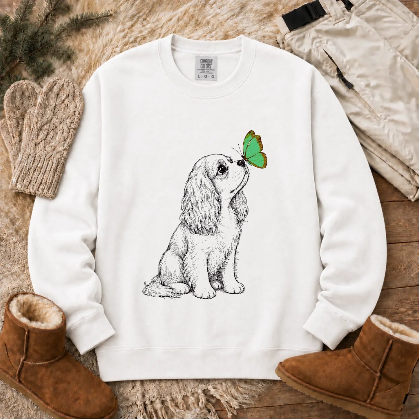Sweatshirt White / S Cavalier Minimal Spring Butterfly Unisex Sweatshirt