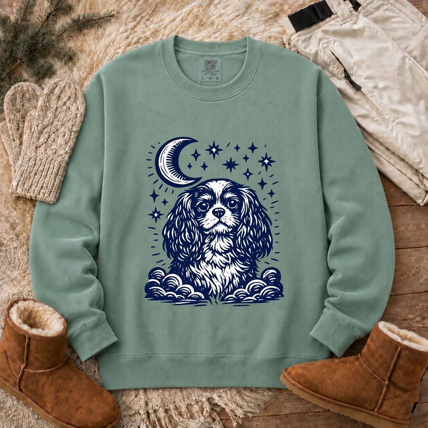 Sweatshirt Light Green / S Cavalier Moon and Stars Nighttime Unisex Sweatshirt