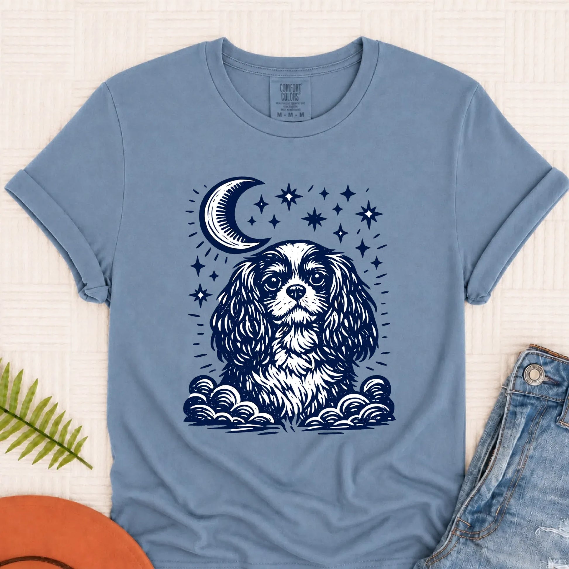 T-Shirt Blue Jean / S Cavalier Moon and Stars Nighttime Unisex Tshirt