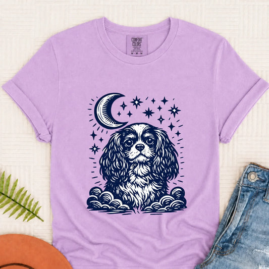 Cavalier Moon and Stars Nighttime Unisex Tshirt Orchid