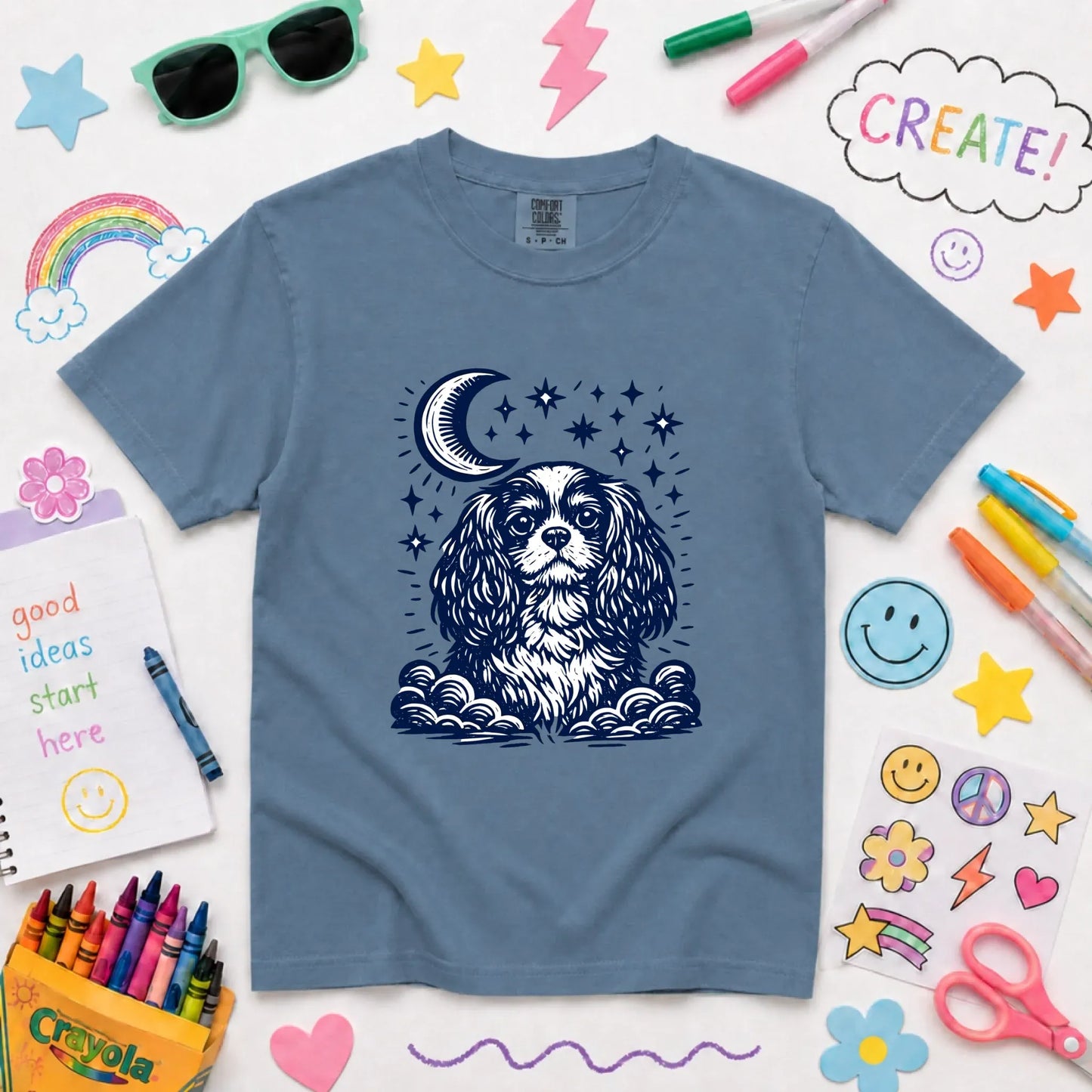 Youth Tshirt Blue Jean / XS Cavalier Moon and Stars Nighttime Unisex YOUTH Tshirt