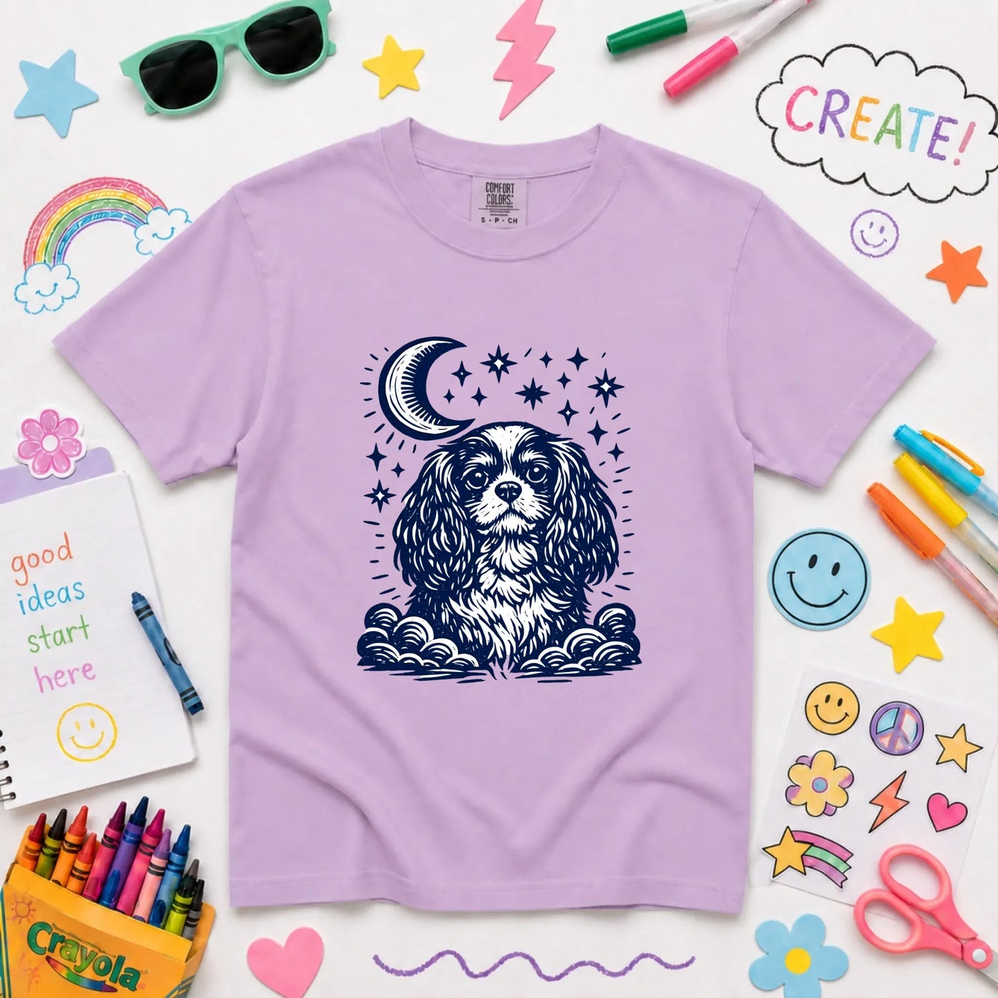 Youth Tshirt Orchid / XS Cavalier Moon and Stars Nighttime Unisex YOUTH Tshirt
