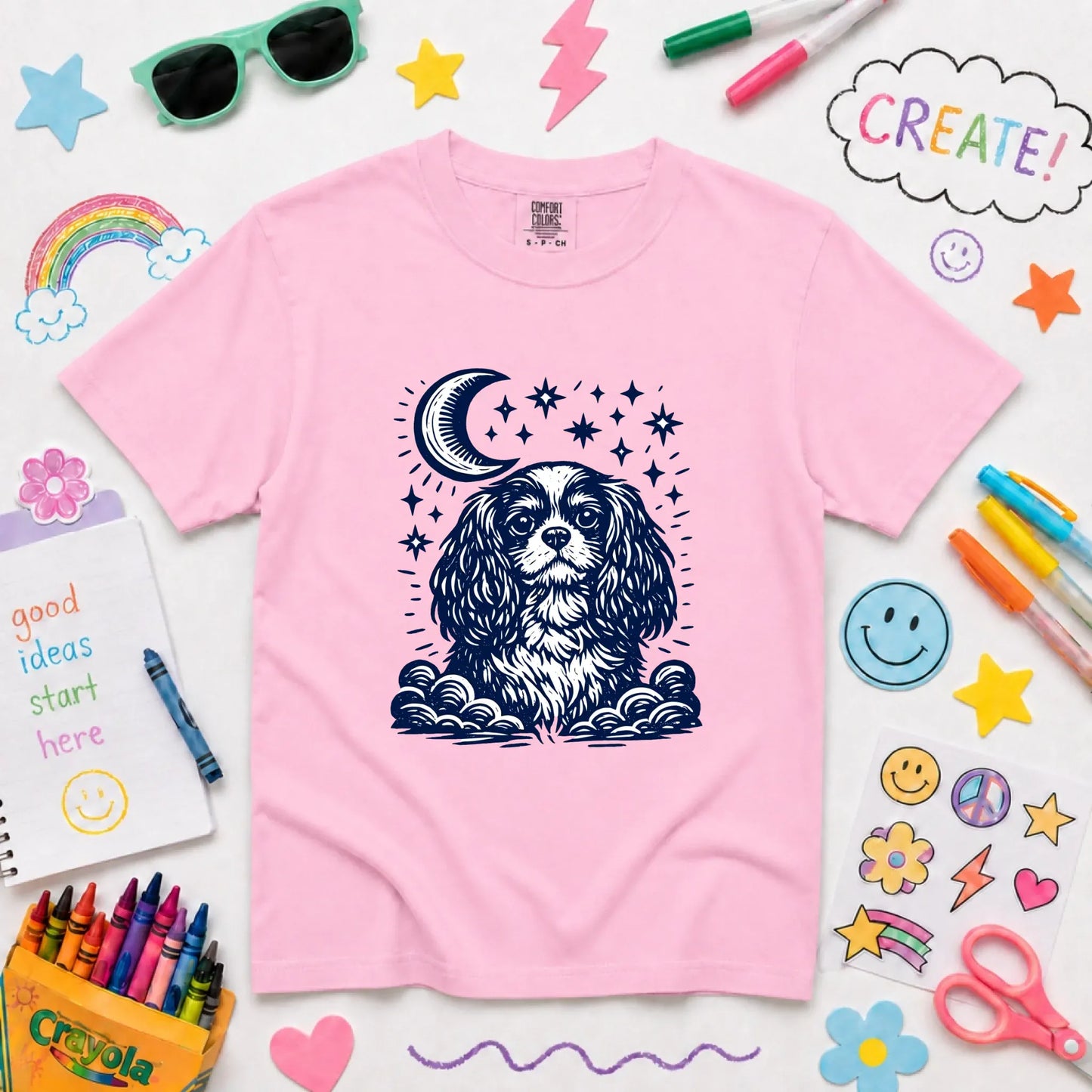 Youth Tshirt Blossom / XS Cavalier Moon and Stars Nighttime Unisex YOUTH Tshirt