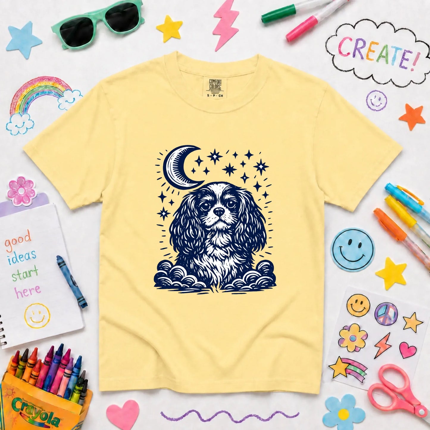 Youth Tshirt Butter / XS Cavalier Moon and Stars Nighttime Unisex YOUTH Tshirt