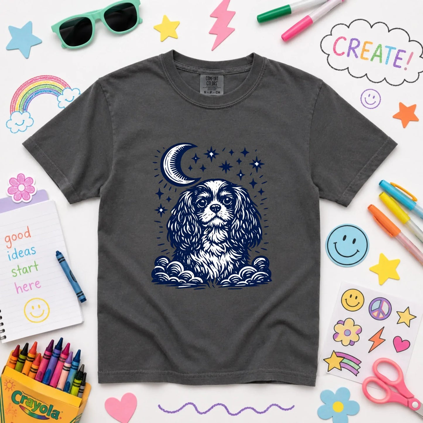 Youth Tshirt Pepper / XS Cavalier Moon and Stars Nighttime Unisex YOUTH Tshirt