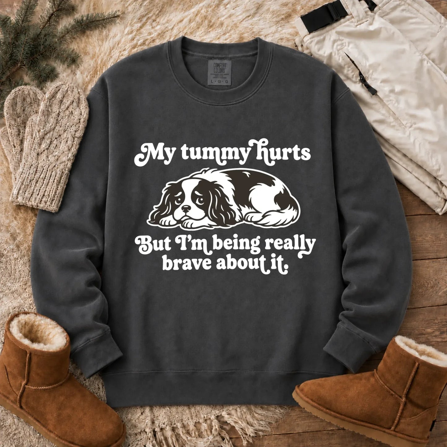Cavalier My Tummy Hurts Funny Unisex Sweatshirt Pepper
