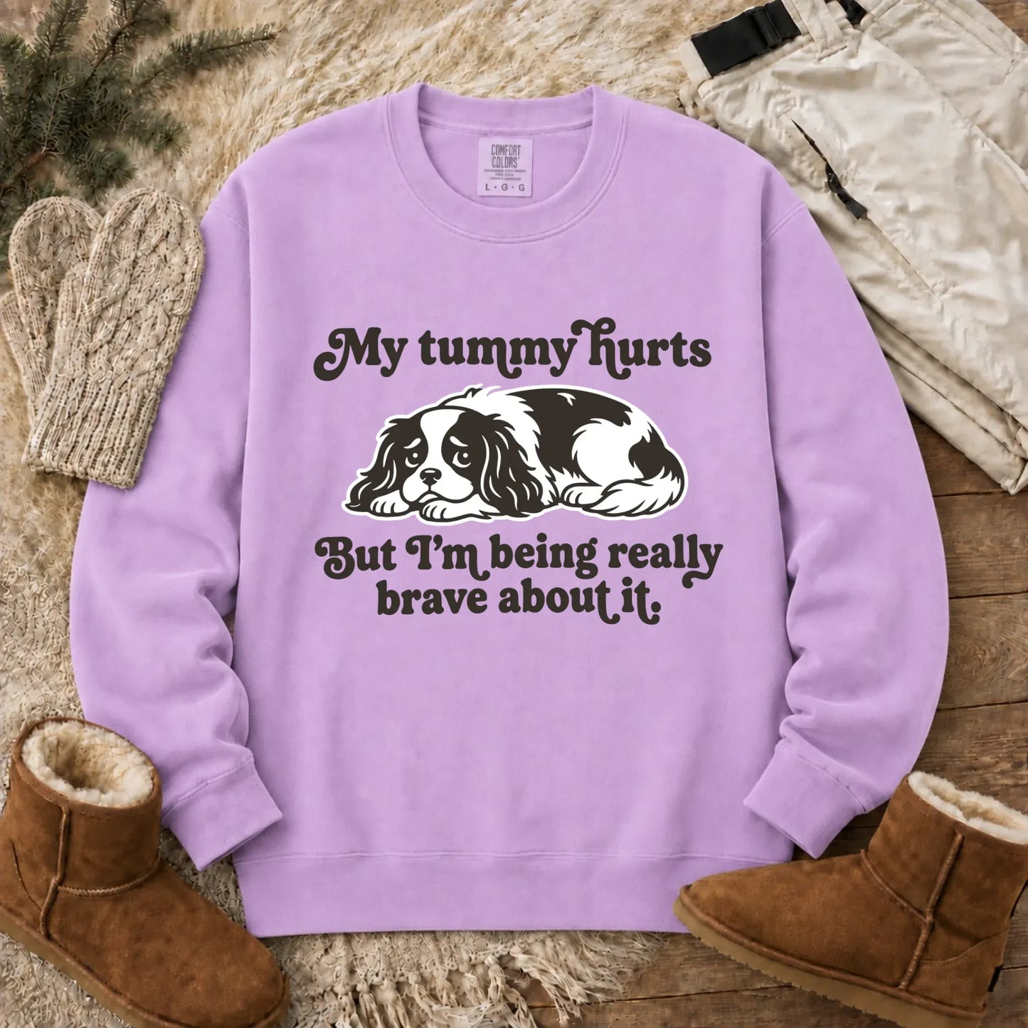 Cavalier My Tummy Hurts Funny Unisex Sweatshirt Orchid
