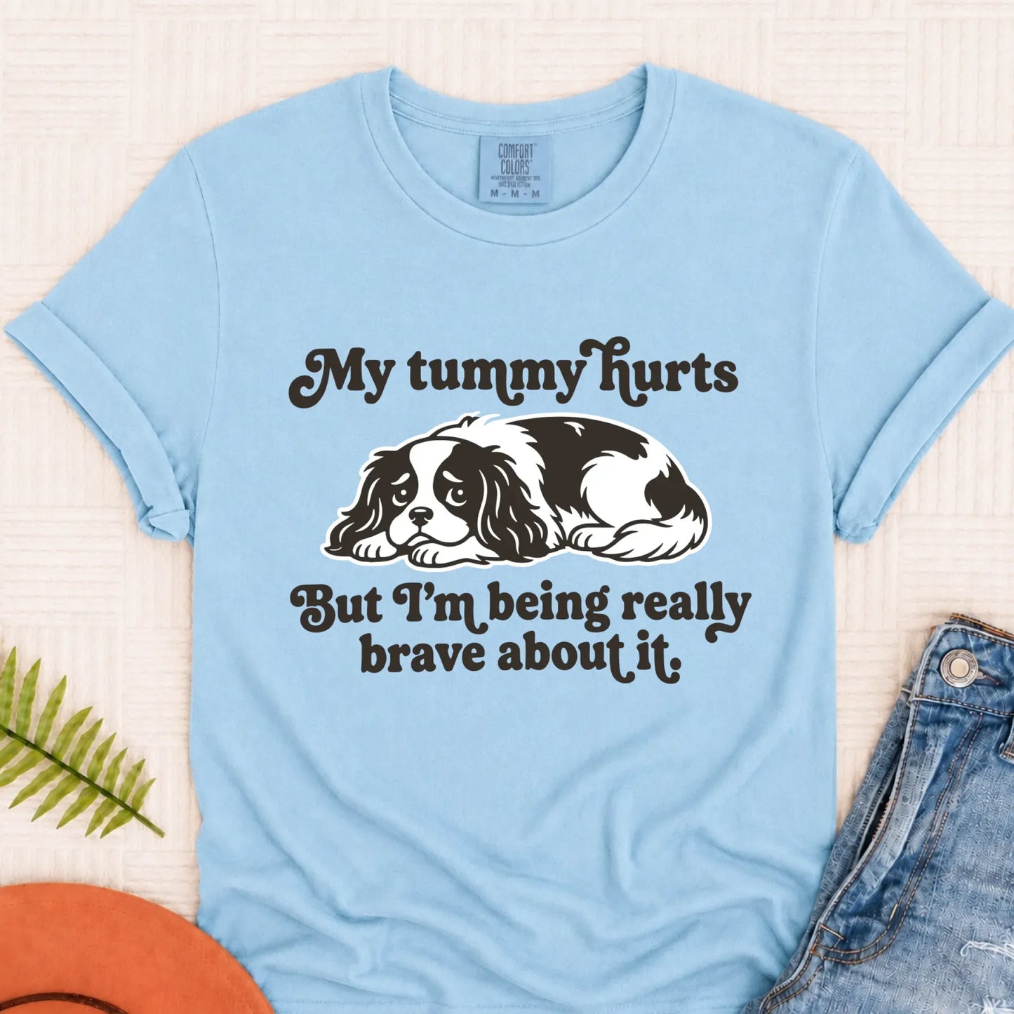 Cavalier My Tummy Hurts Funny Unisex TShirt Chambray