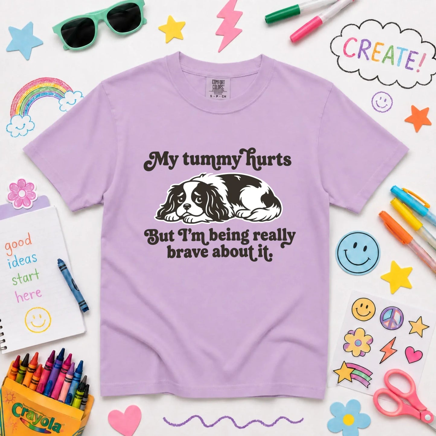 Cavalier My Tummy Hurts Funny Unisex Youth Tshirt Orchid