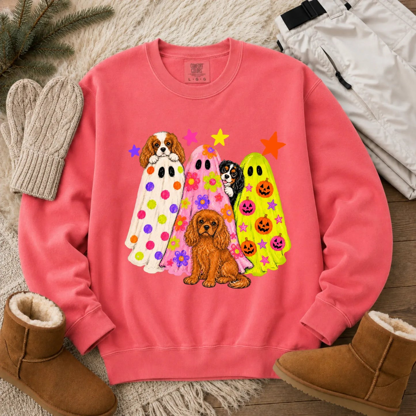 Cavalier Neon Ghosts Halloween Unisex Sweatshirt Watermelon