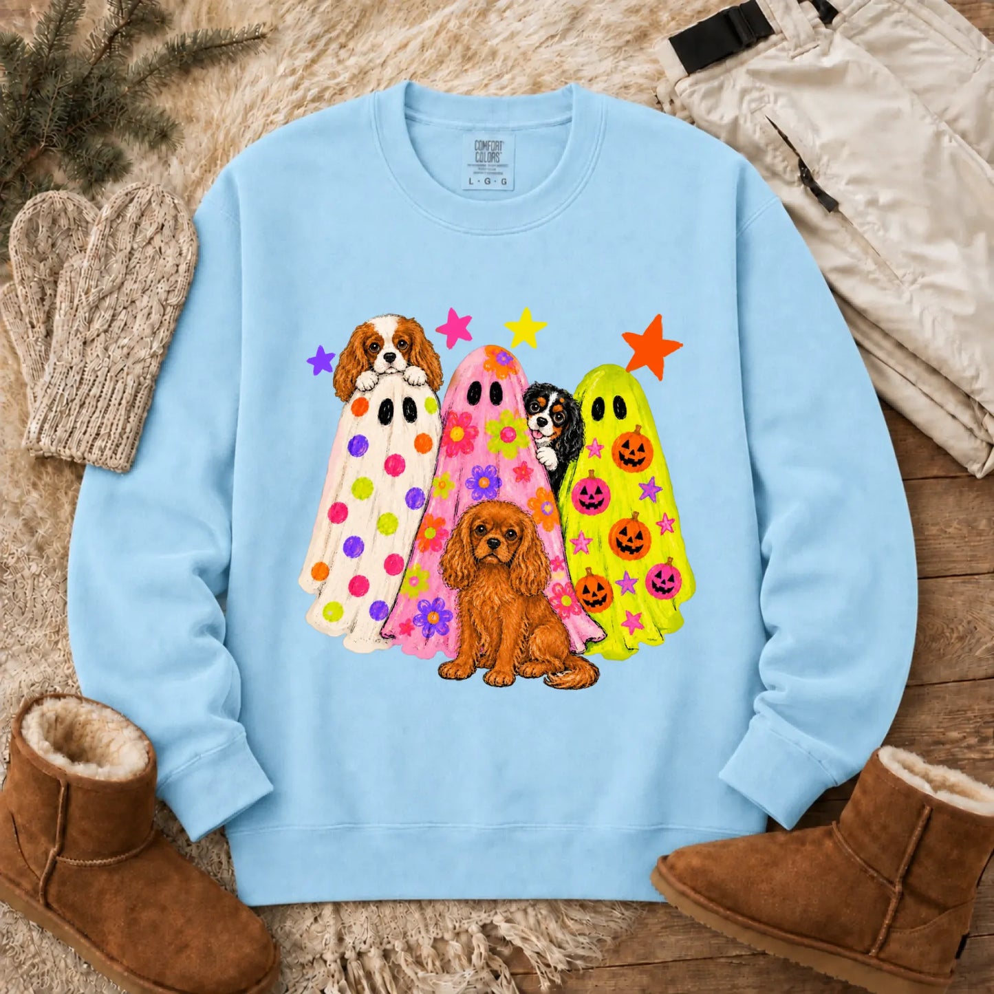Cavalier Neon Ghosts Halloween Unisex Sweatshirt Chambray