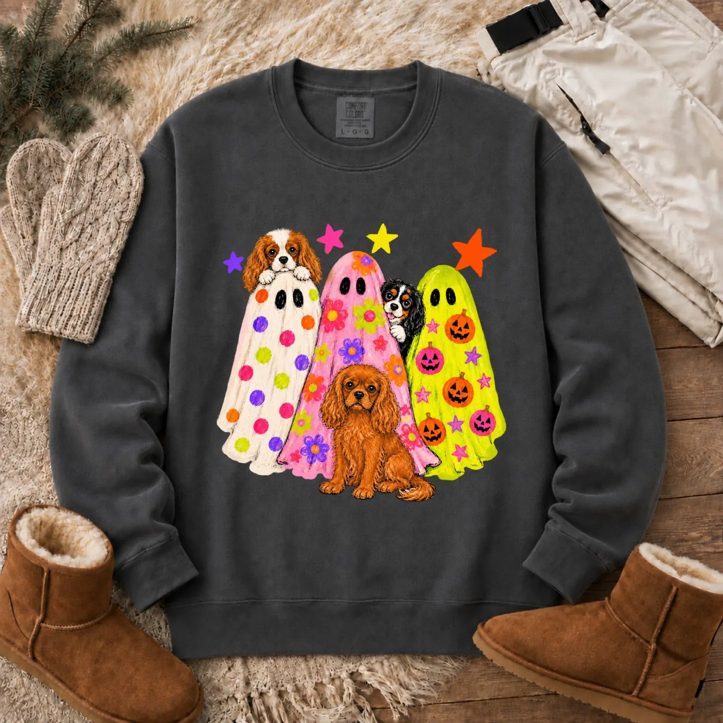 Cavalier Neon Ghosts Halloween Unisex Sweatshirt Pepper
