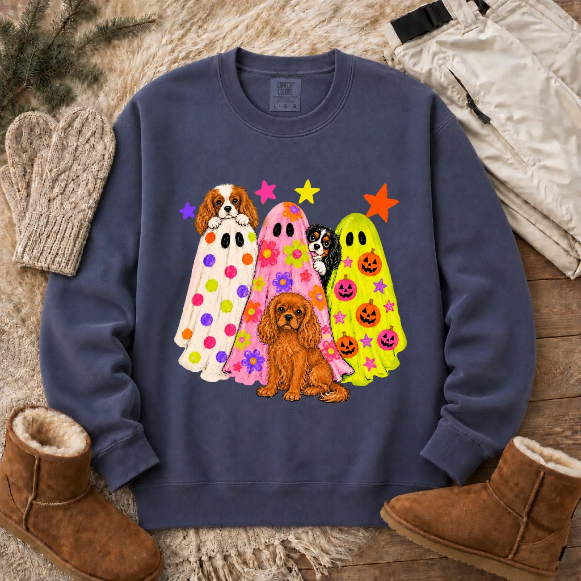 Cavalier Neon Ghosts Halloween Unisex Sweatshirt Denim