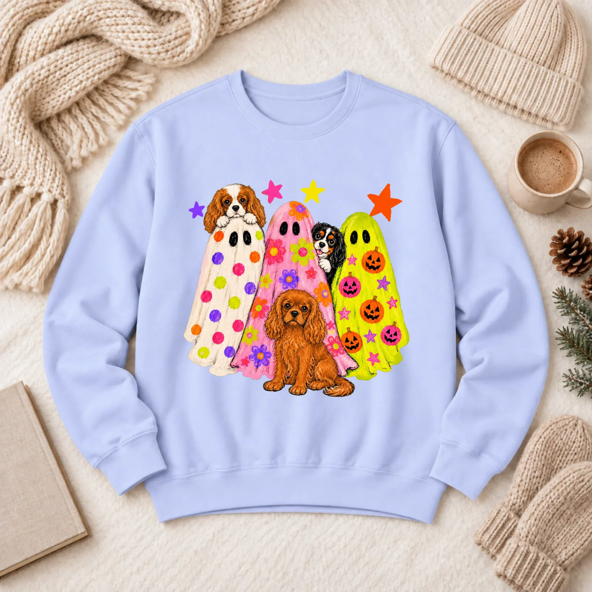 Cavalier Neon Ghosts Halloween Unisex Sweatshirt Hydrangea