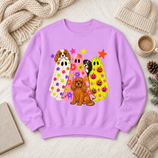 Cavalier Neon Ghosts Halloween Unisex Sweatshirt Neon Violet