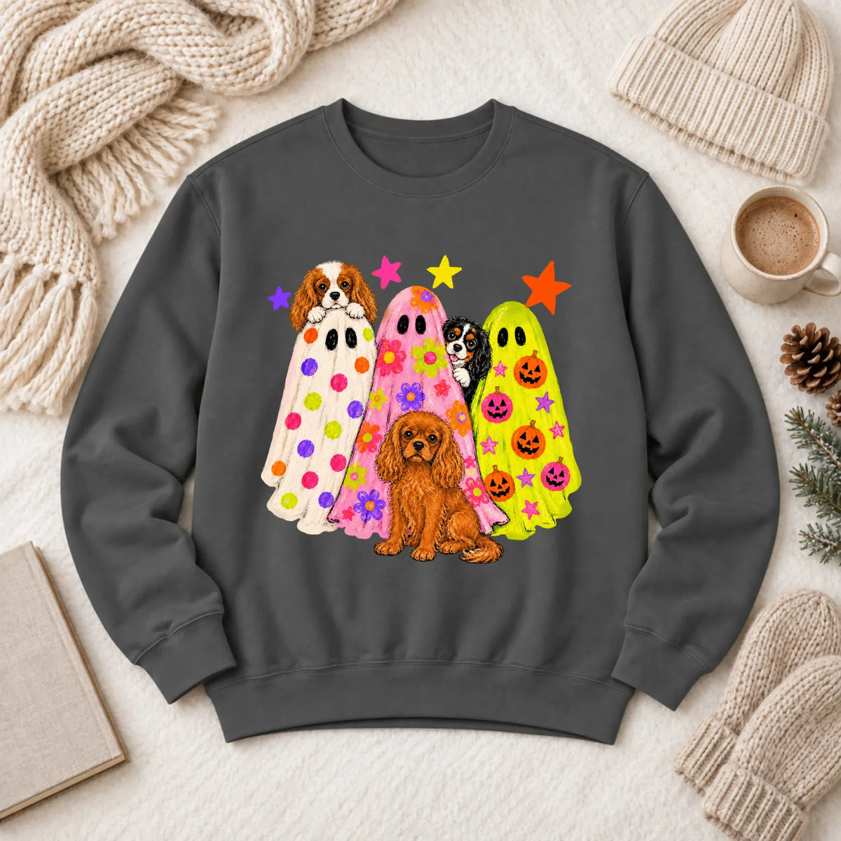 Cavalier Neon Ghosts Halloween Unisex Sweatshirt Pepper