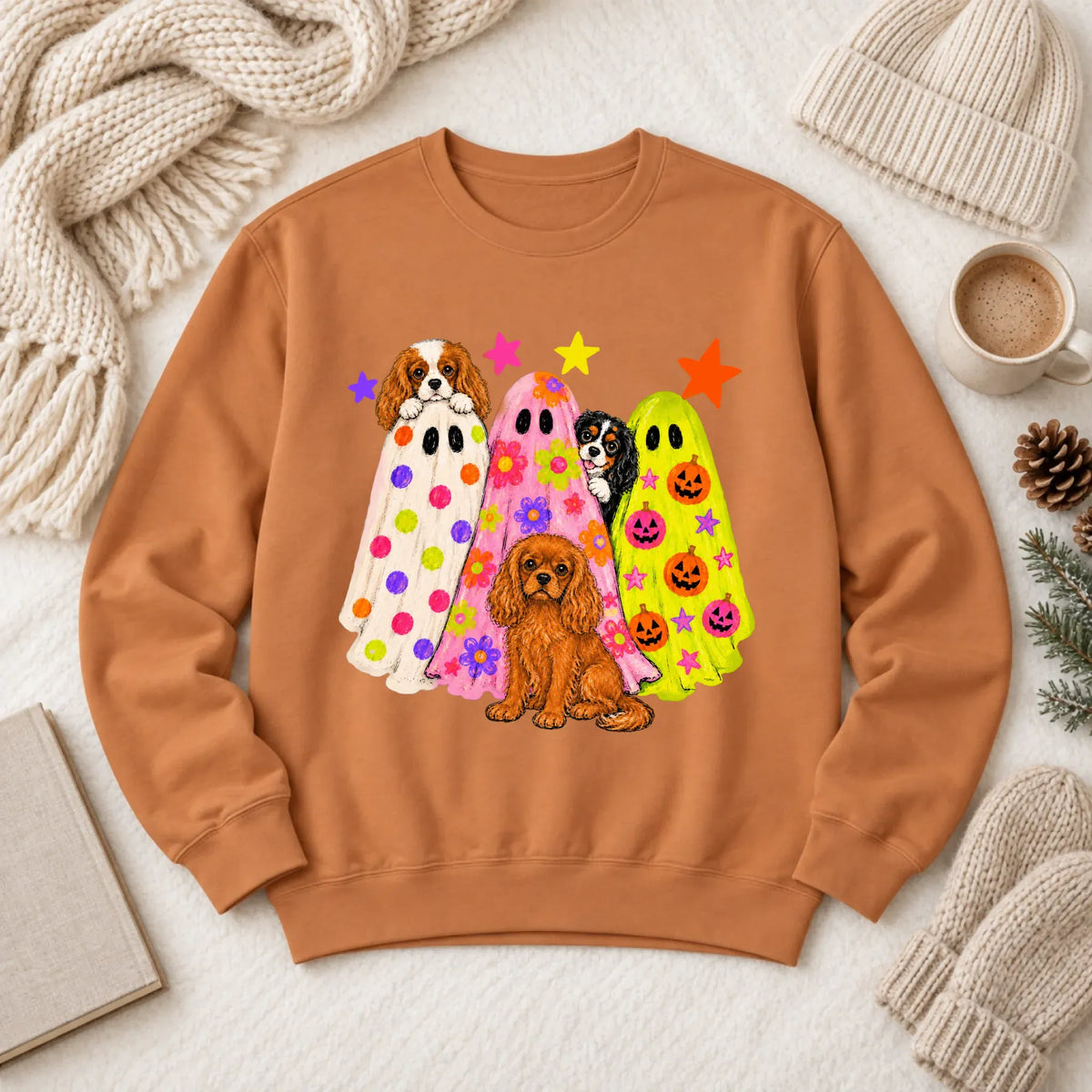 Cavalier Neon Ghosts Halloween Unisex Sweatshirt Yam