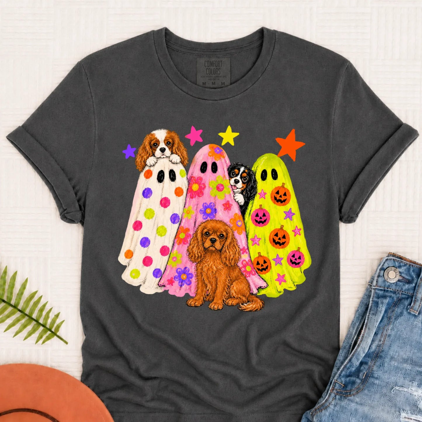 Cavalier Neon Ghosts Halloween Unisex TShirt Pepper