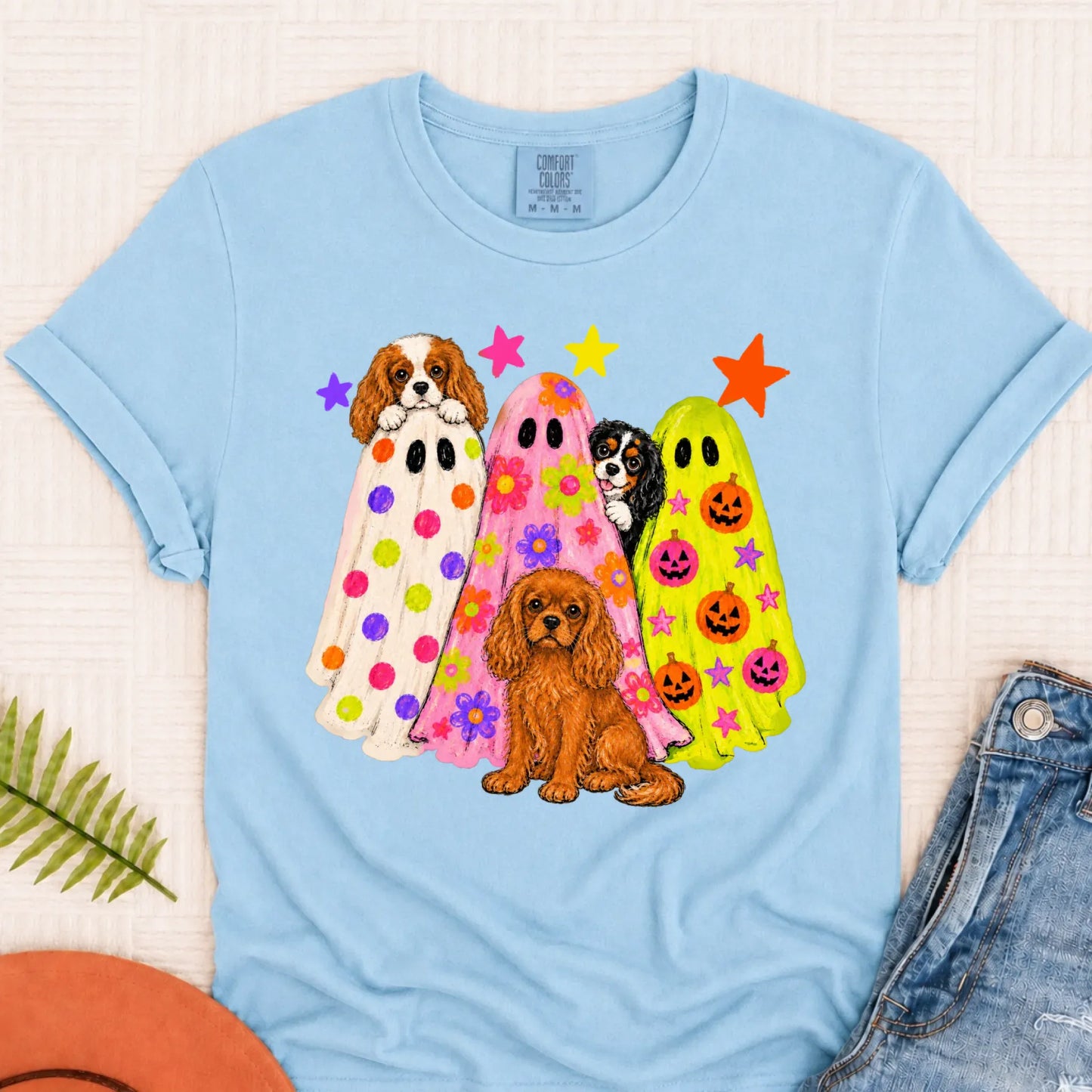 Cavalier Neon Ghosts Halloween Unisex TShirt Chambray