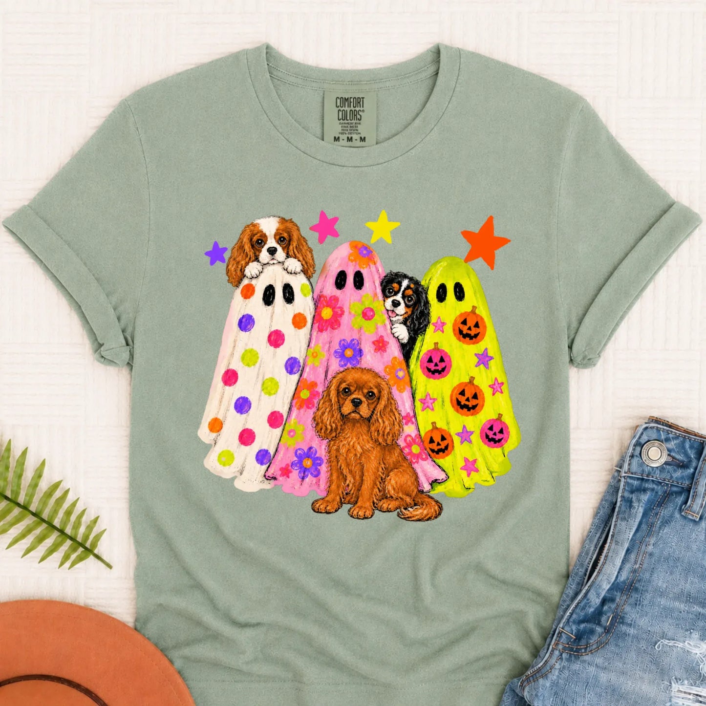 Cavalier Neon Ghosts Halloween Unisex TShirt Bay