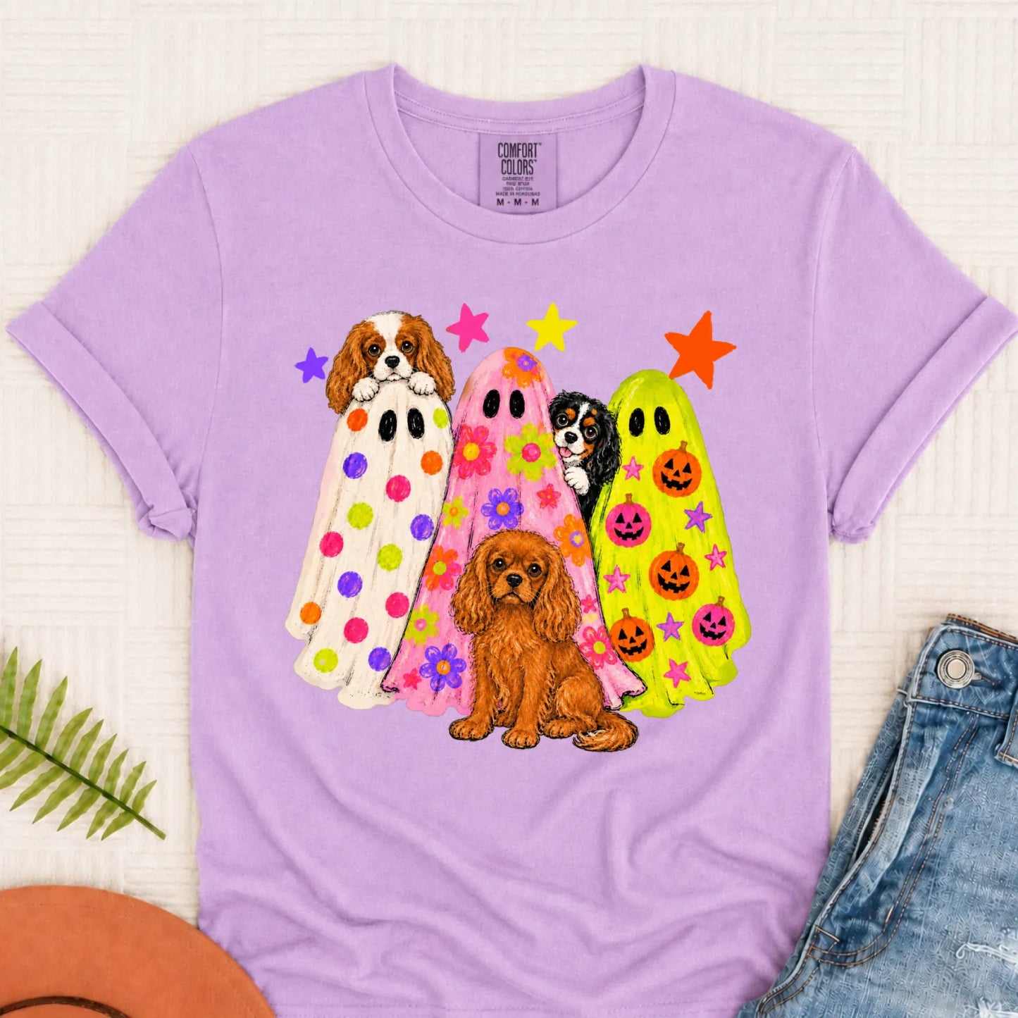 Cavalier Neon Ghosts Halloween Unisex TShirt Orchid