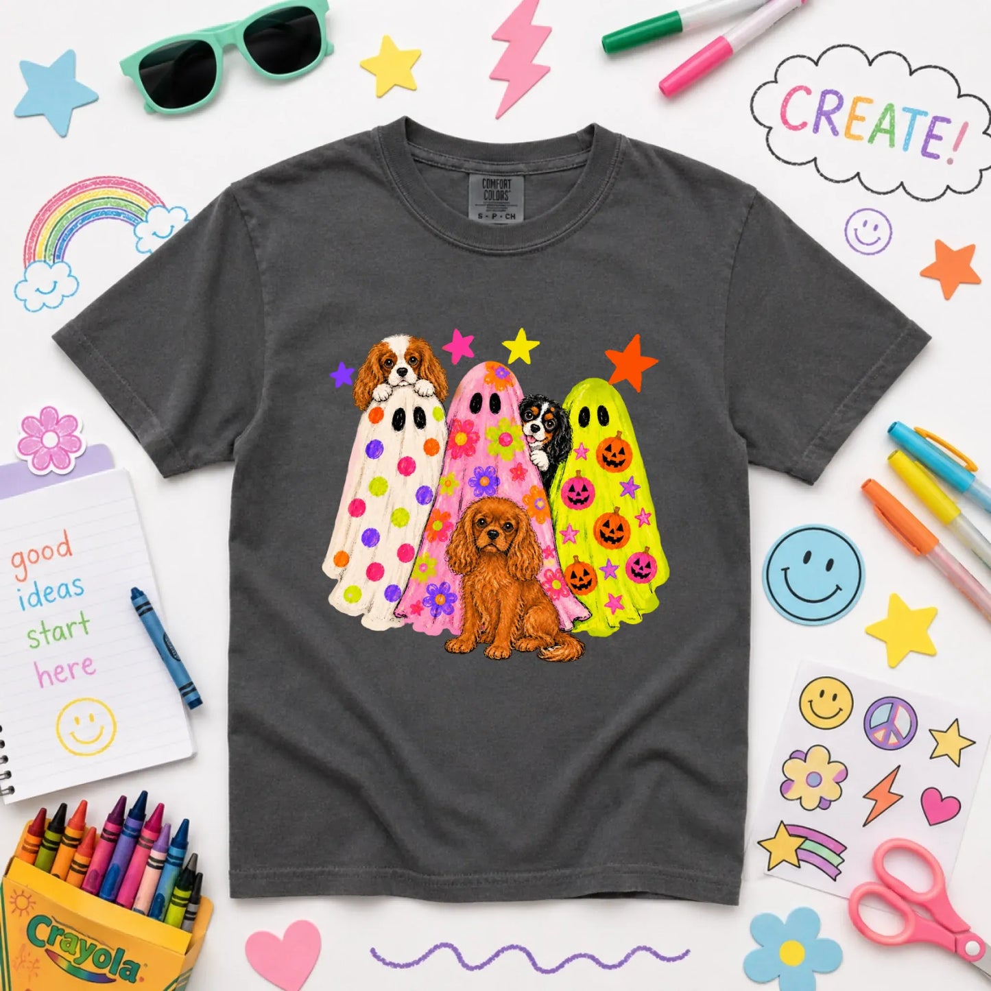 Cavalier Neon Ghosts Halloween YOUTH Unisex TShirt Pepper