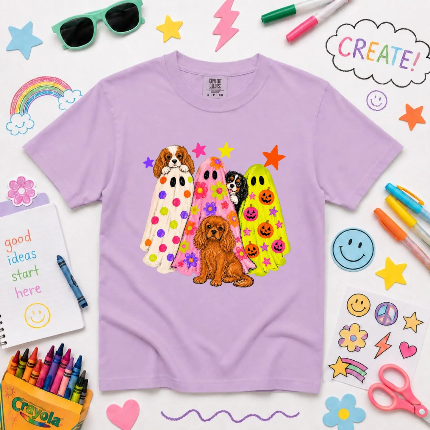 Cavalier Neon Ghosts Halloween YOUTH Unisex TShirt Orchid
