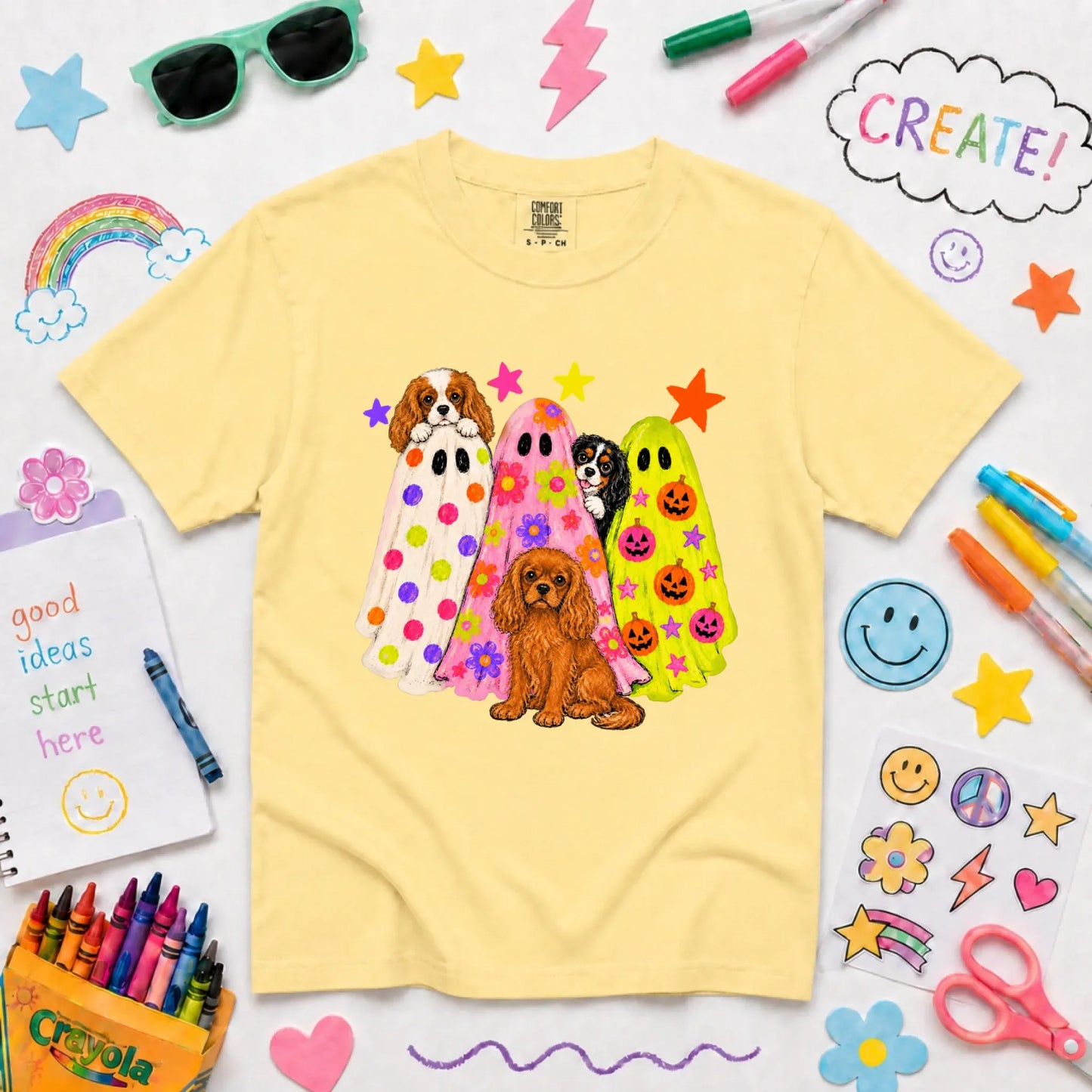 Cavalier Neon Ghosts Halloween YOUTH Unisex TShirt Butter