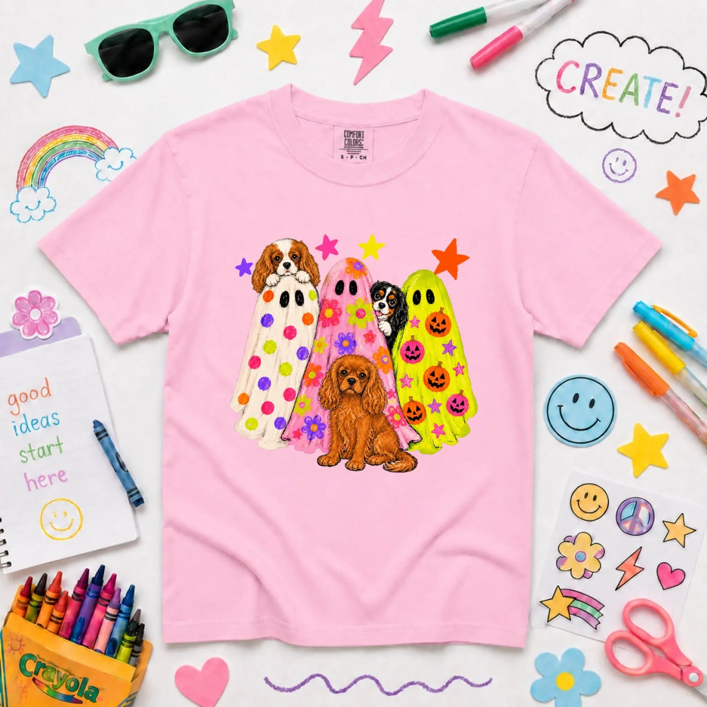 Cavalier Neon Ghosts Halloween YOUTH Unisex TShirt Blossom